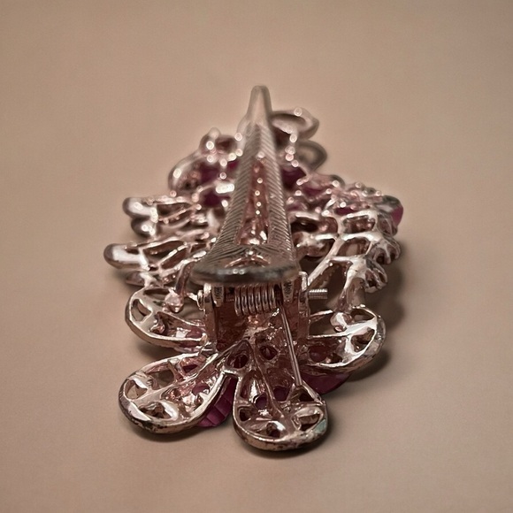 Elegant Women’s Vintage Pink Floral Crystal Hair Barrette Clip main image 11